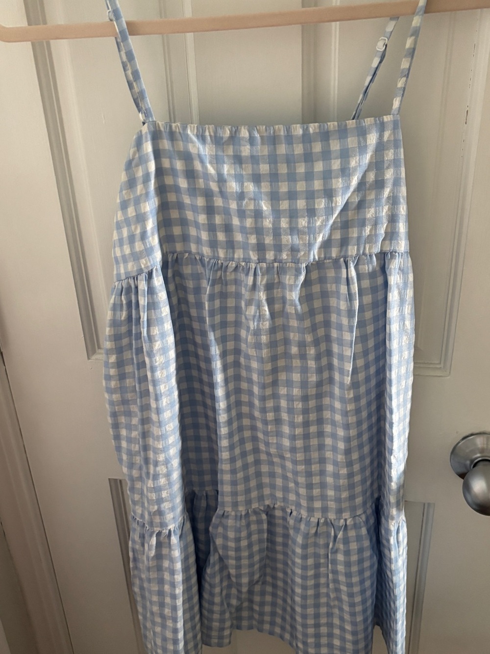 Blue and White Gingham Tiered Sundress